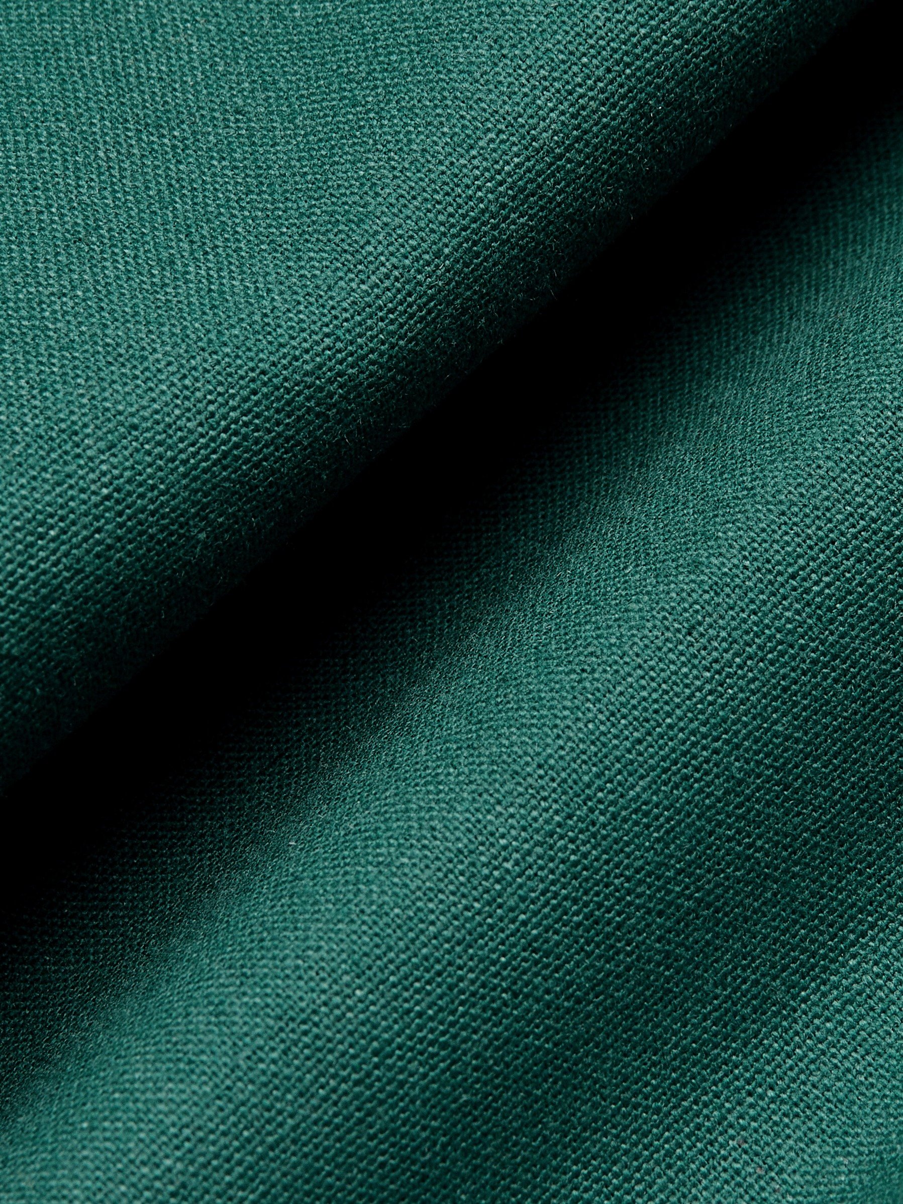 Maxi Linen Dress, 3/4 Sleeves, Square Neck, Button Down, Linen Blend, Green - Image 4