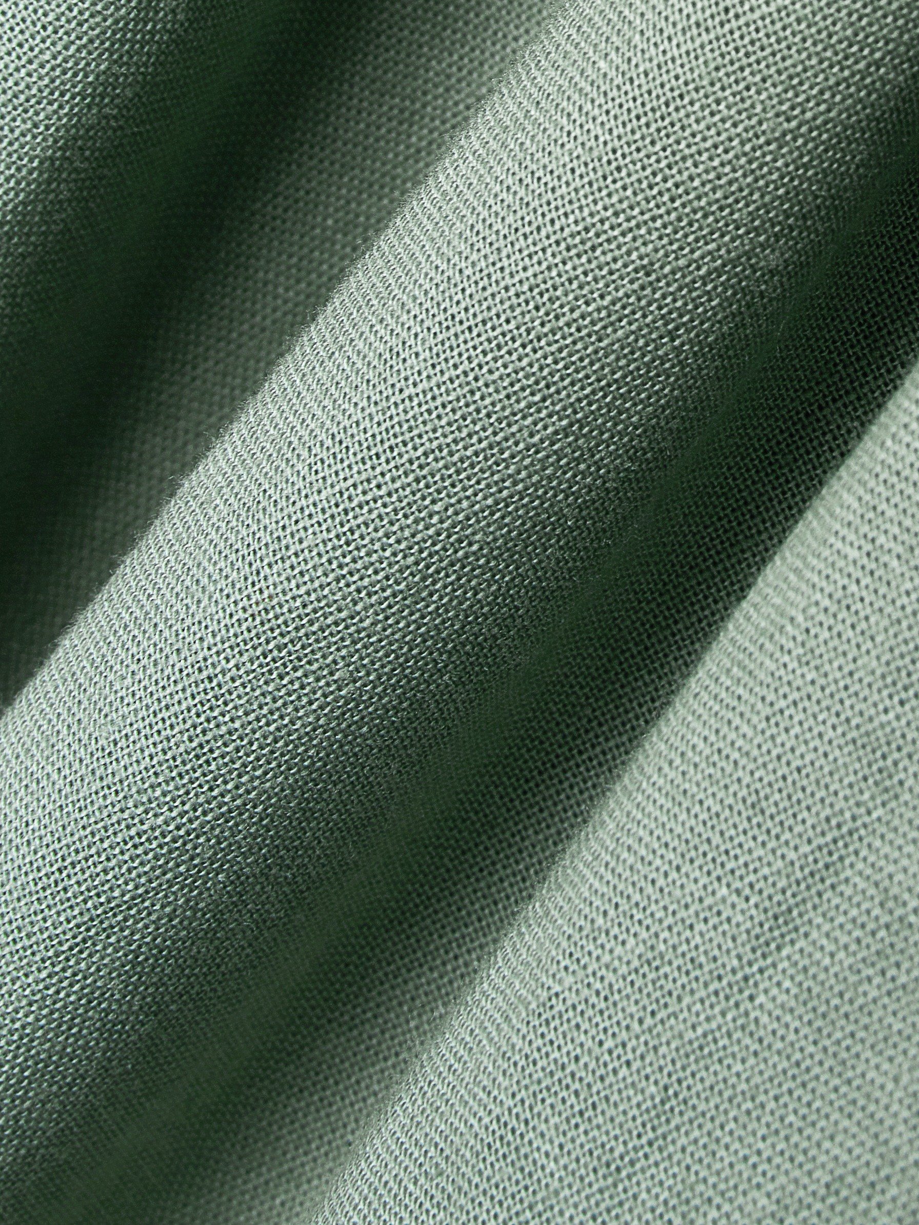 Maxi Linen Dress, 3/4 Sleeves, Square Neck, Lace Up, Linen Blend, Green - Image 5