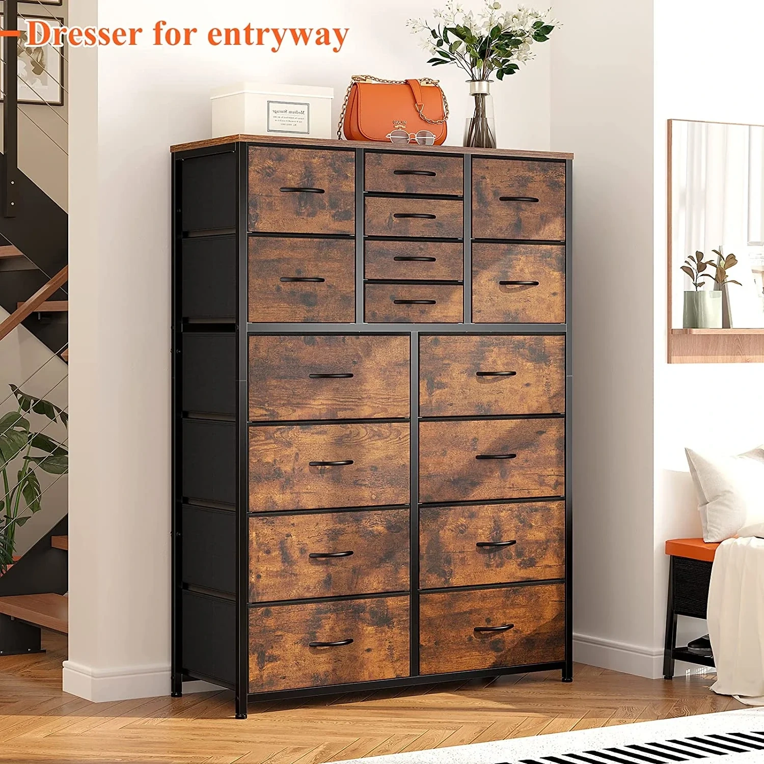 🔥Today's discount is only $32.99-🔥Enhomee Tall Dresser For Bedroom, 16 Deep Drawers Large Dresser, Brown Double Dresser, Chest Of Drawers For Closet, Highboy - Image 8