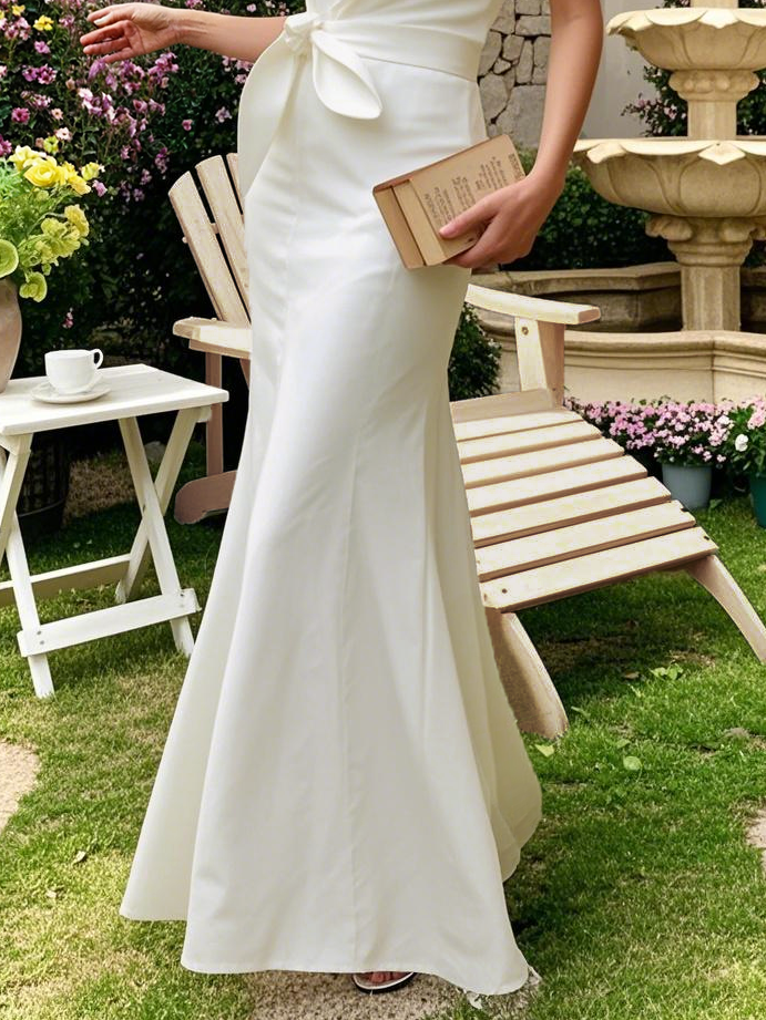 Cotton Maxi Dress, Cap Sleeve, Lapel Collar, Plain, Vintage, White - Image 3