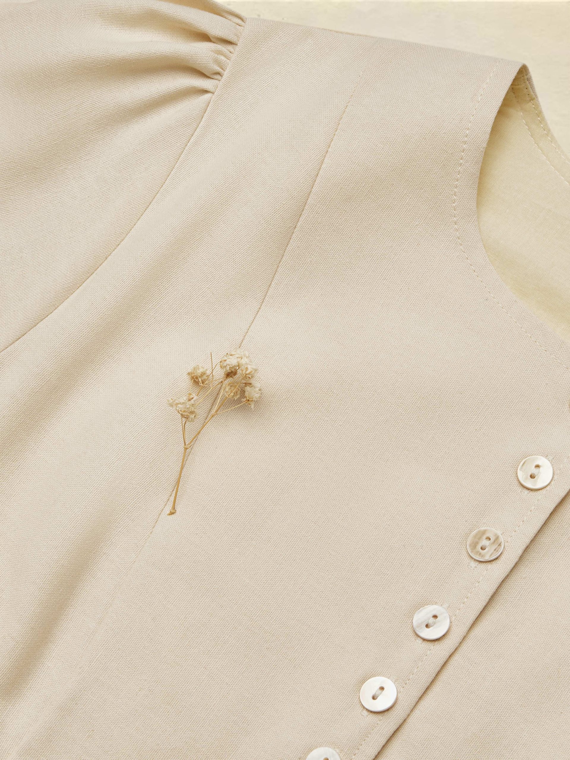 Linen Maxi Dress, Short Sleeve, Princess-cut Waist,  Crew Neck, Tea Party, Linen Blend, Plain - Image 4